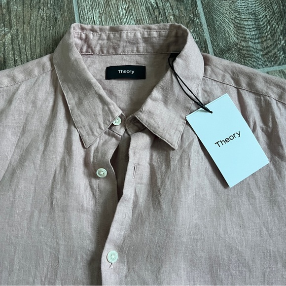 NWT! Theory Irving Short Sleeve 100% Linen Shirt, Men’s Size M. Blush Color - Picture 3 of 8
